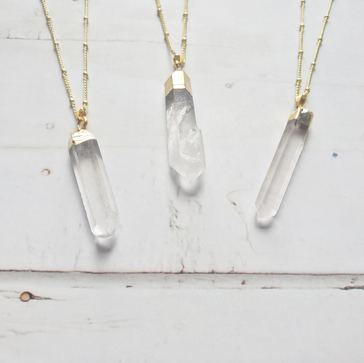 RAW CLEAR QUARTZ | 14K Gold Beaded Satellite Gemstone Necklace