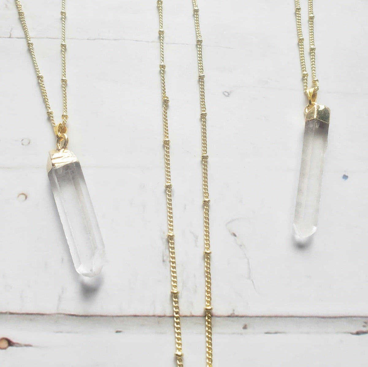 RAW CLEAR QUARTZ | 14K Gold Beaded Satellite Gemstone Necklace