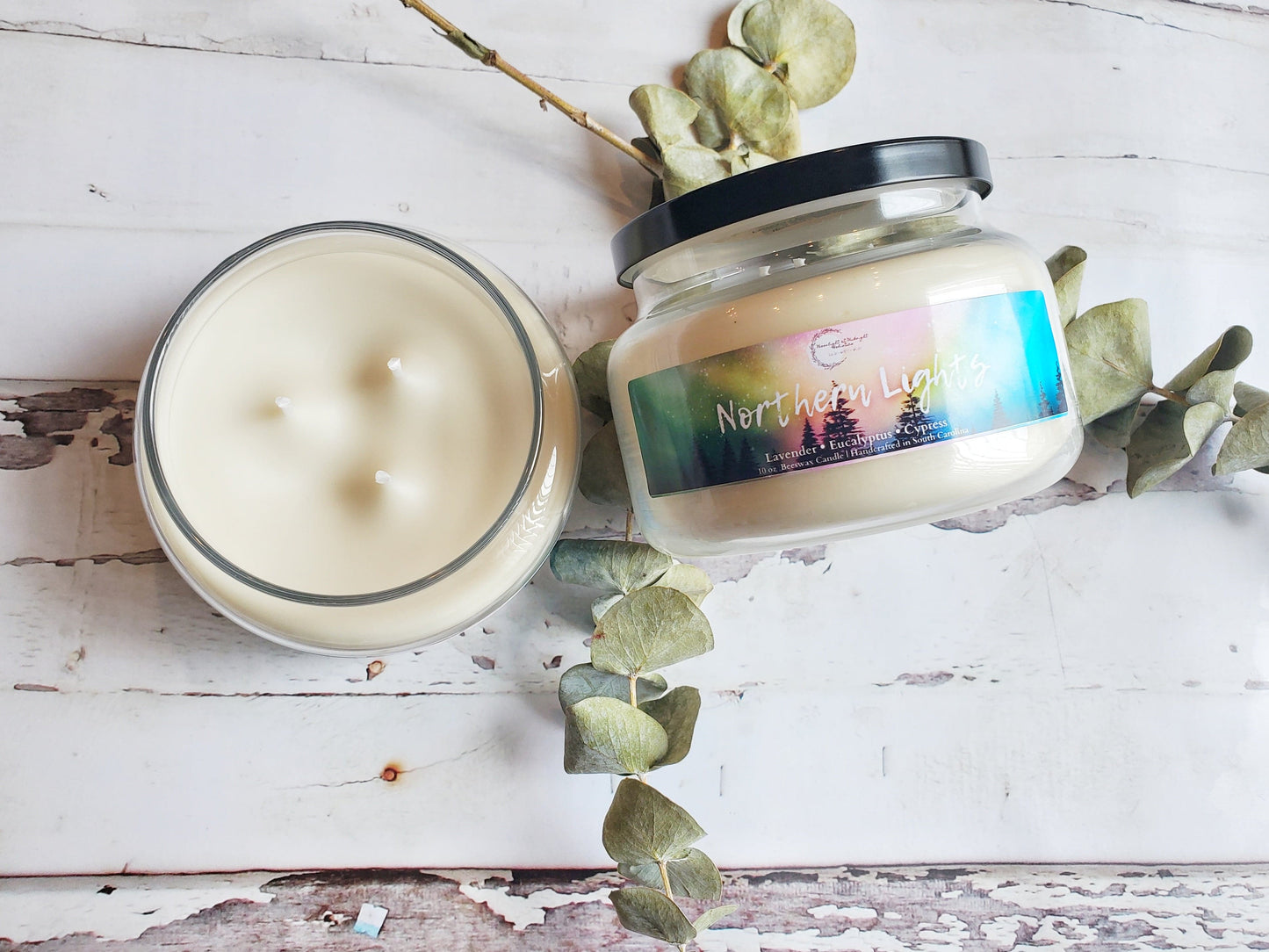 NORTHERN LIGHTS | 10 oz Beeswax Candle | Lavender & Eucalyptus Aromatherapy