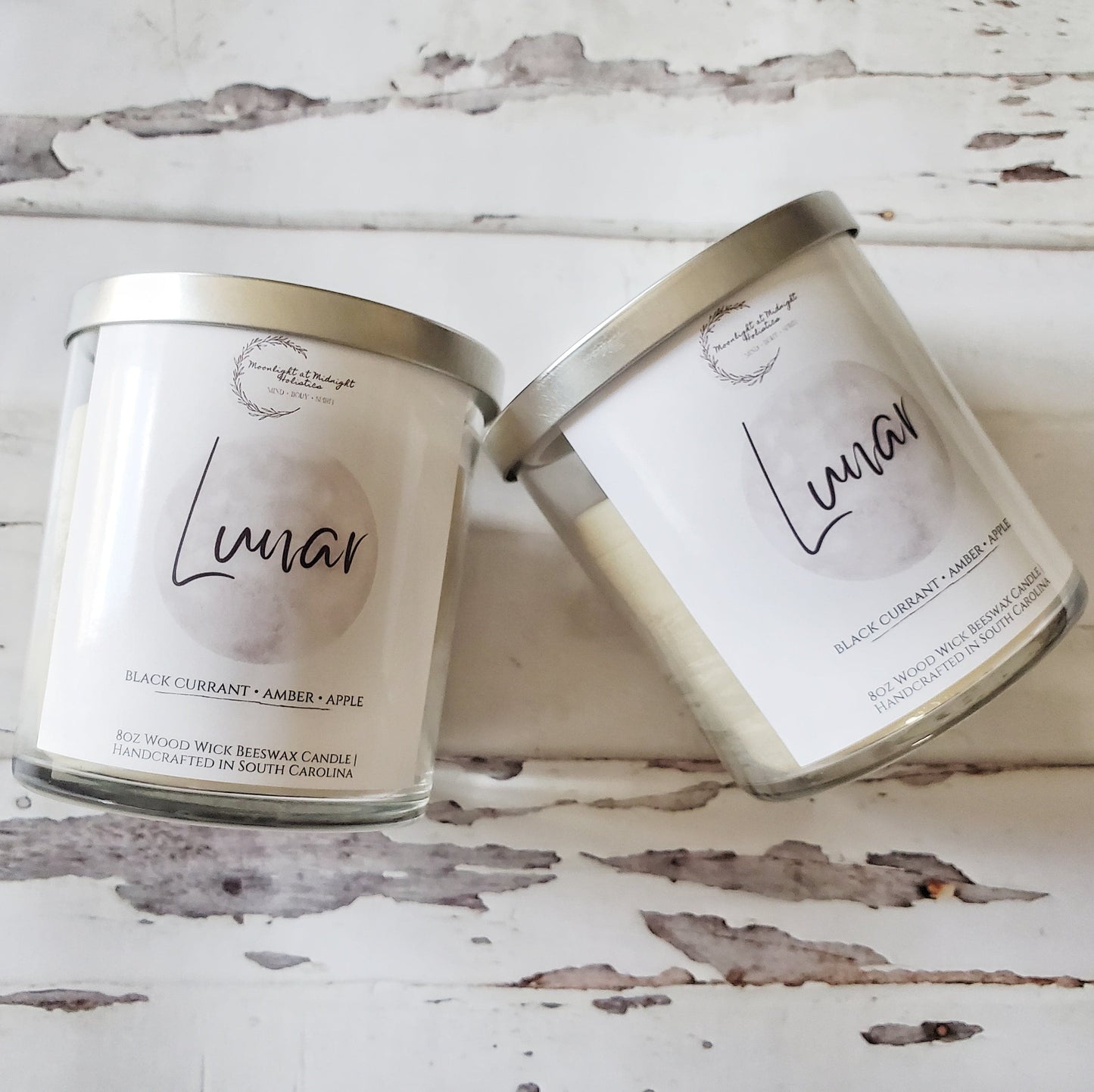 LUNAR | 8 oz Wood Wick Candle | Scented Aromatherapy Beeswax Candle | Tumbler Jar Candle | Full Moon Candle | Negative Ions