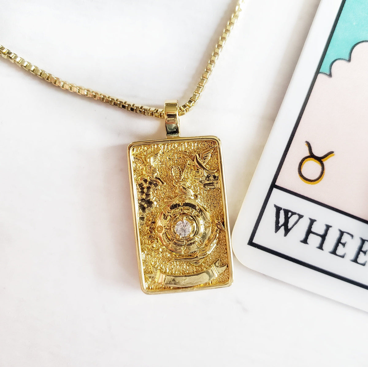 WHEEL OF FORTUNE 14k Gold Tarot Card Necklace