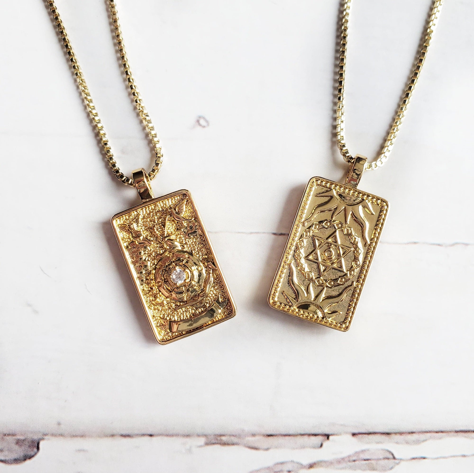 WHEEL OF FORTUNE 14k Gold Tarot Card Necklace