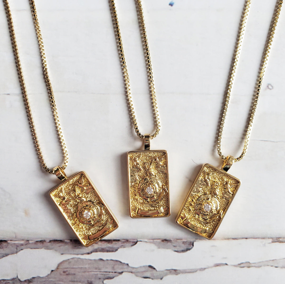 WHEEL OF FORTUNE 14k Gold Tarot Card Necklace
