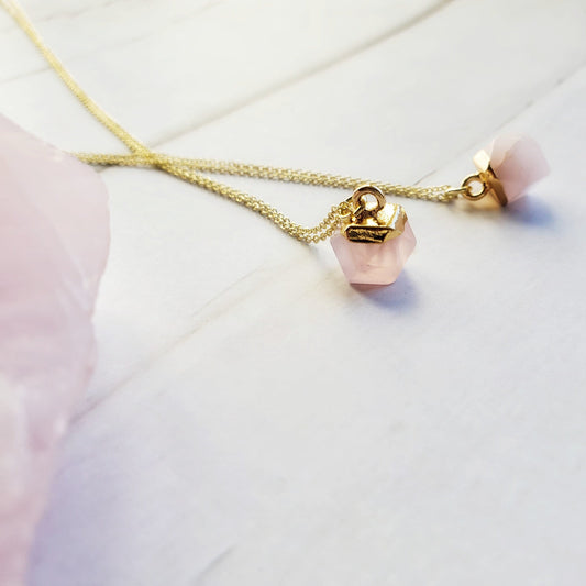ROSE QUARTZ | Tiny Gemstone 14K Gold Adjustable Cable Chain Necklace | Crystal for Love | Sacred Geometry Necklace | Minimalist Jewelry Gift