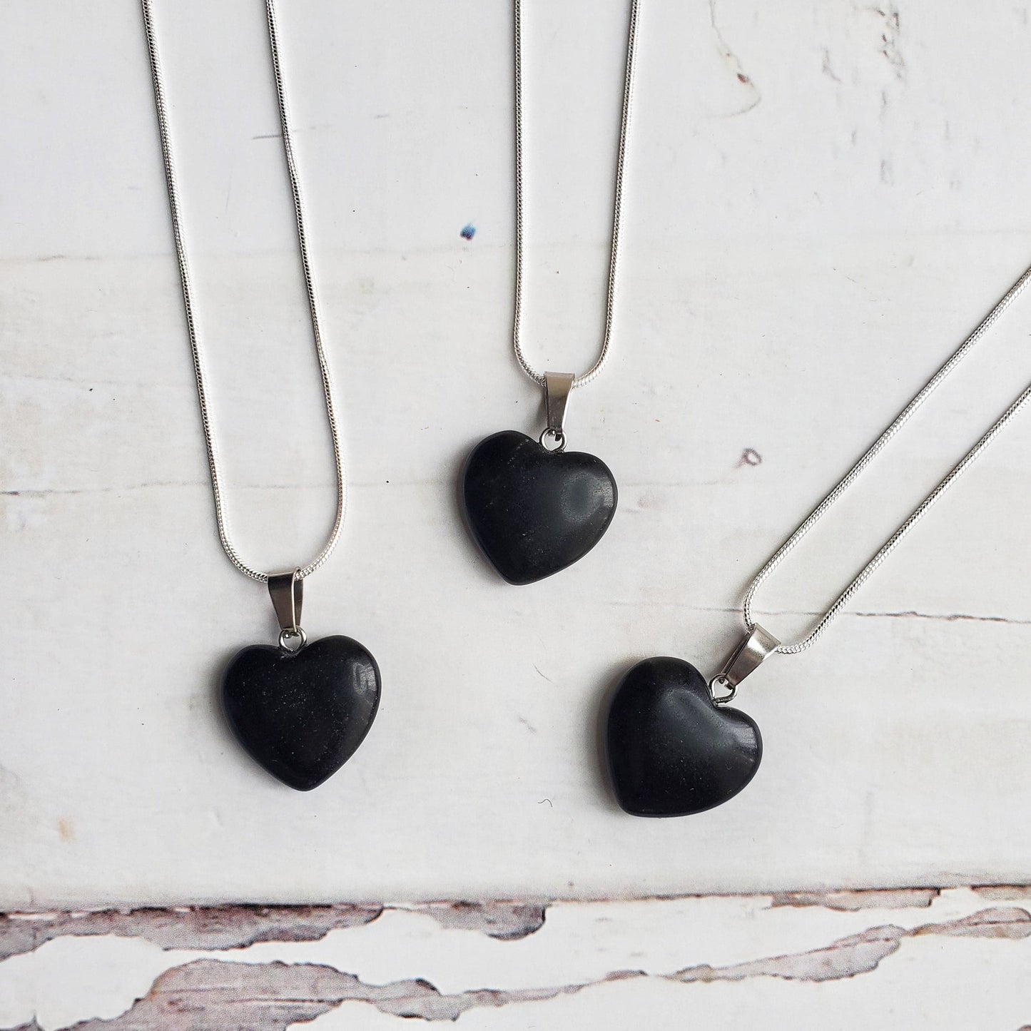 ONYX |  925-Silver Snake Chain Gemstone Necklace | Heart Shaped Crystal Healing for Strength, Power, and Protection | Spiritual Gift for Empaths