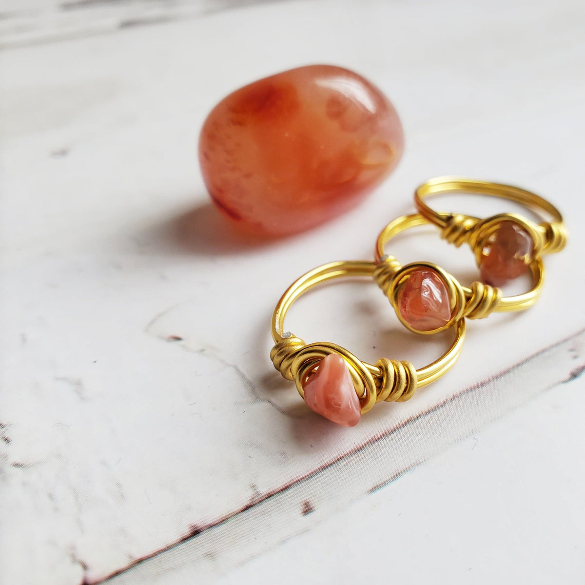 CARNELIAN | Minimalist 18K Gold Handmade Wire-Wrapped Ring