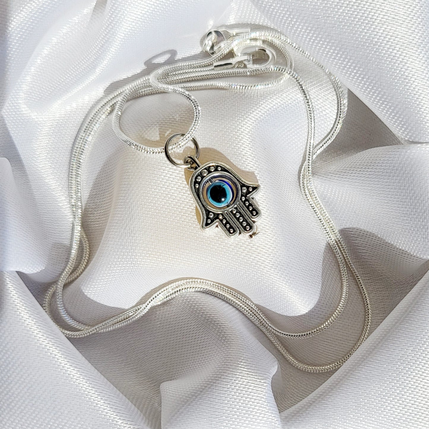 PROTECTION | Hand of Hamsa Pendant 925-Silver Necklace | Evil Eye Protection, Luck, and Blessings