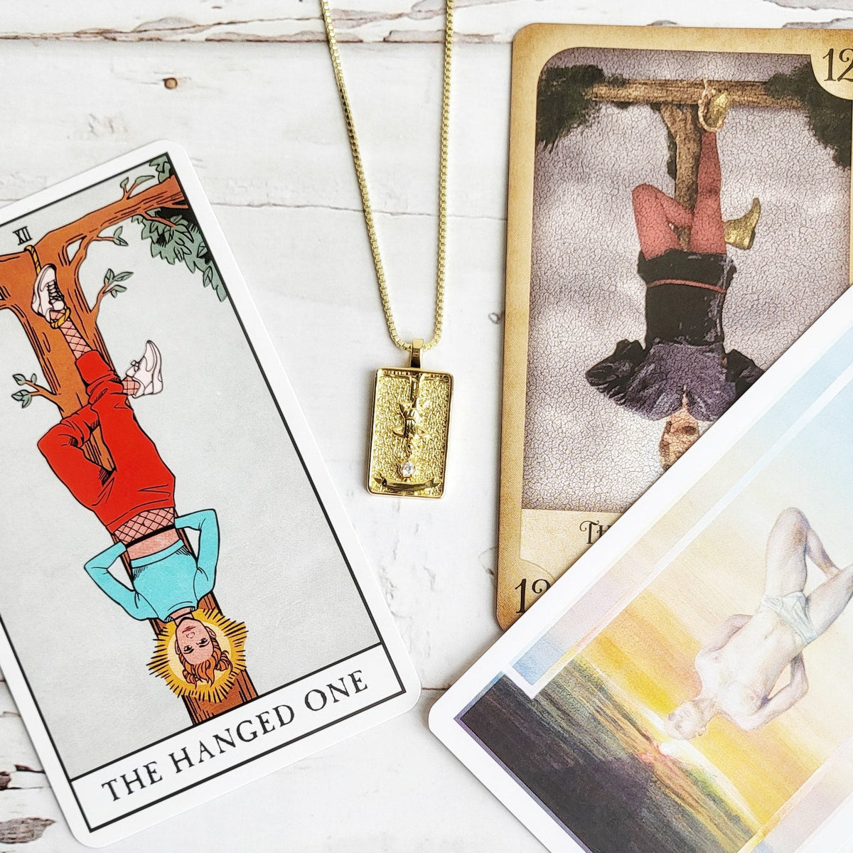 HANGED MAN 14k Gold Tarot Card Necklace