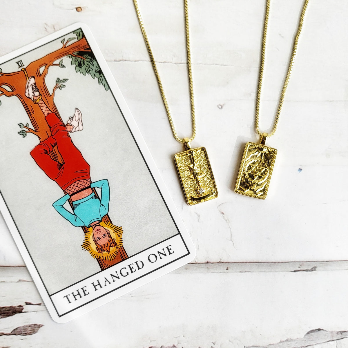 HANGED MAN 14k Gold Tarot Card Necklace