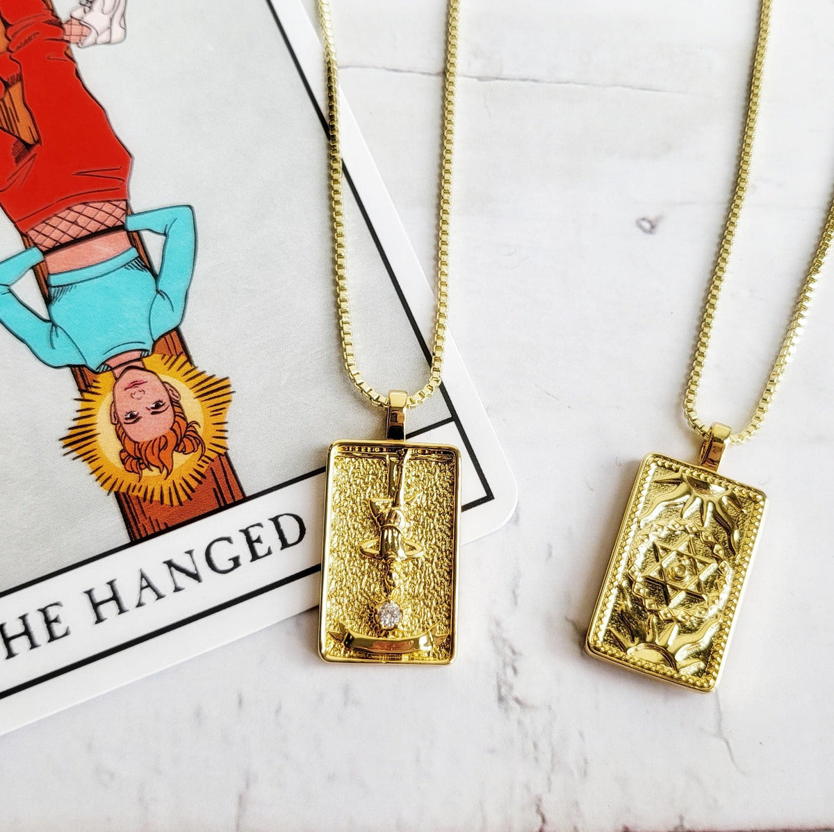HANGED MAN 14k Gold Tarot Card Necklace