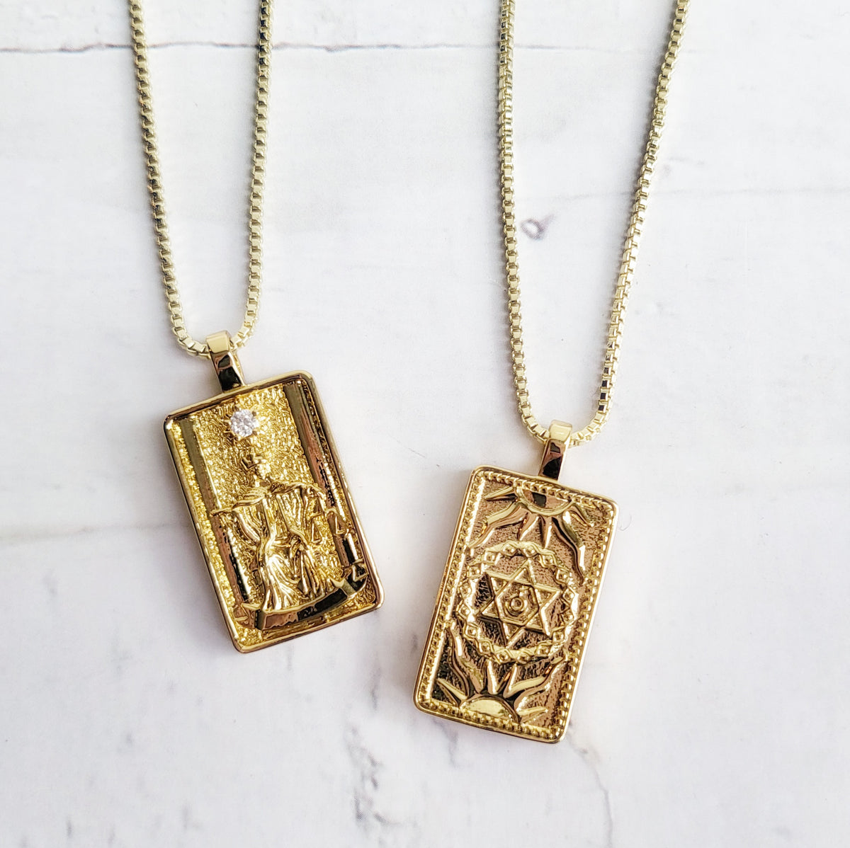JUSTICE 14k Gold Tarot Card Necklace