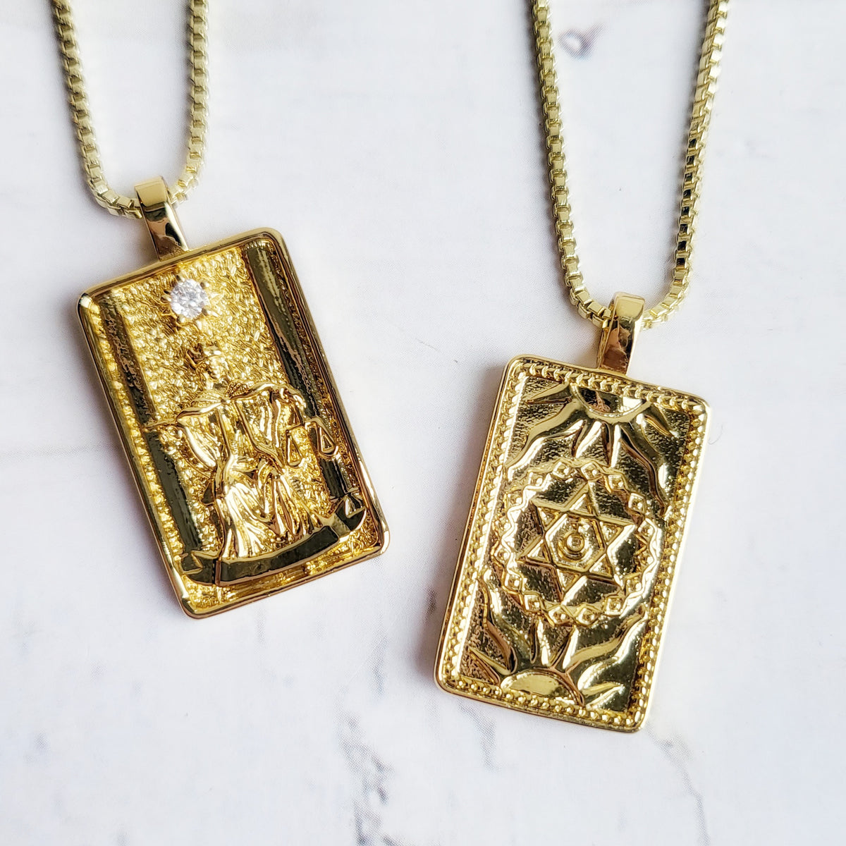 JUSTICE 14k Gold Tarot Card Necklace