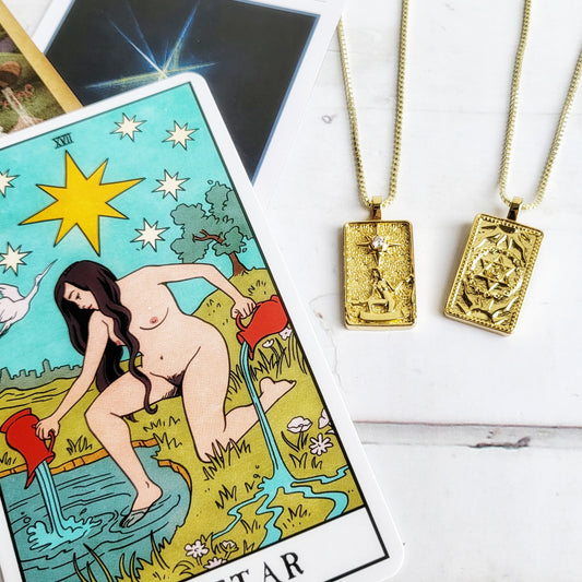 THE STAR Tarot Card Necklace | 14K Gold Box Chain Pendant Necklace | Delicate, Minimalist Intention Celestial Necklace for Hope & Wishes