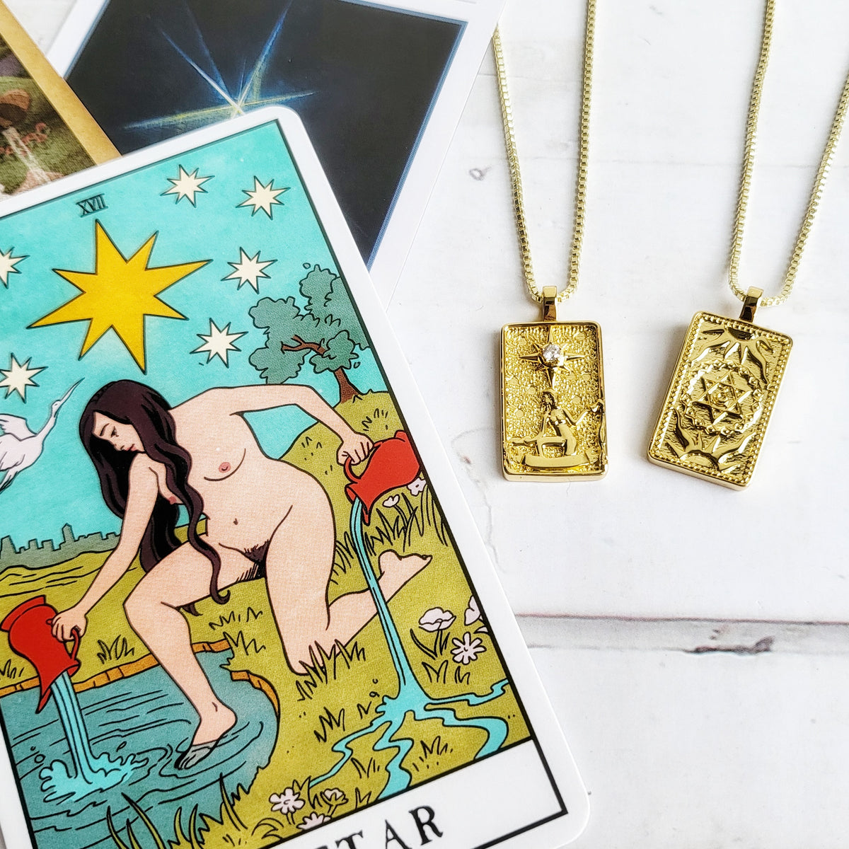 THE STAR 14k Gold Tarot Card Necklace