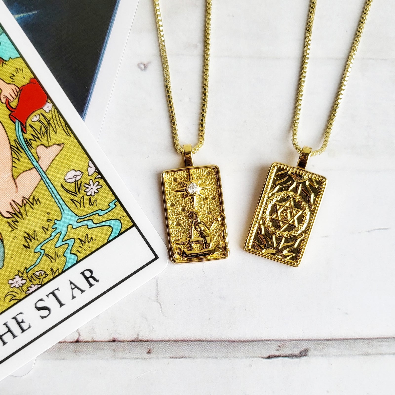 THE STAR 14k Gold Tarot Card Necklace