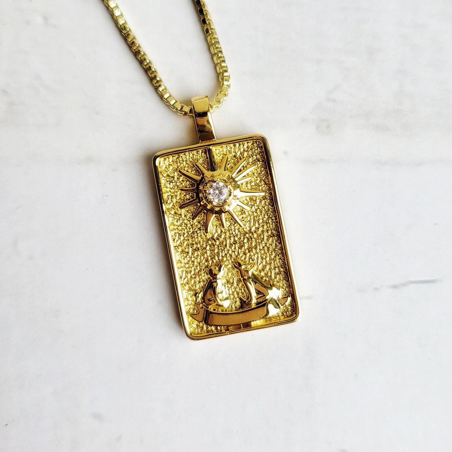 THE MOON Tarot Card |  14K Gold Box Chain Pendant Necklace | Delicate, Minimalist Intention Celestial Necklace | Witchy Astrology Jewelry