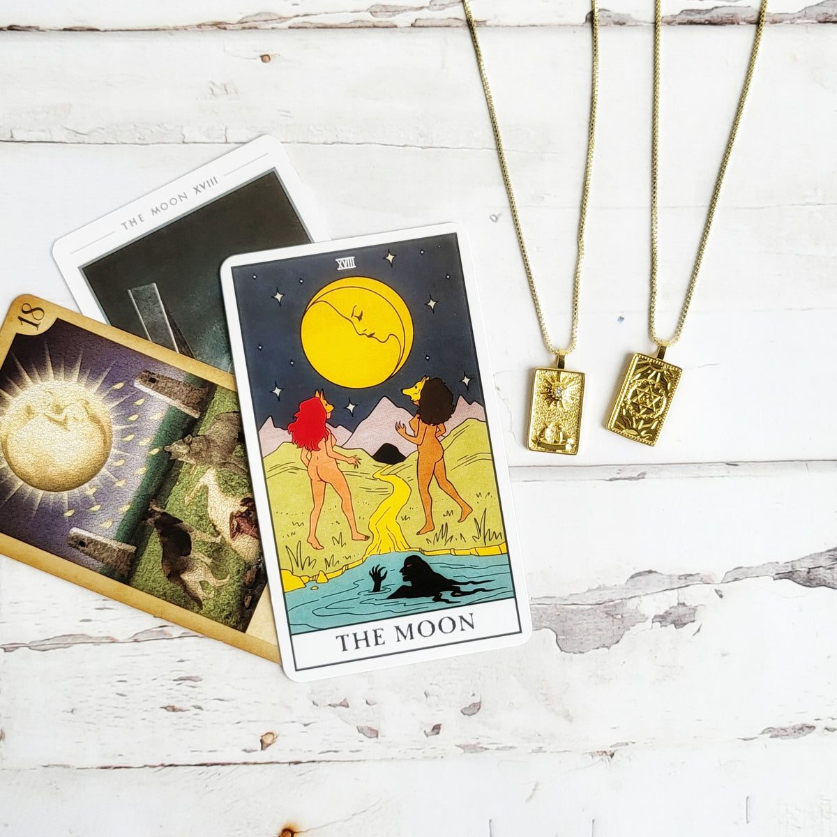 THE MOON 14k Gold Tarot Card Necklace