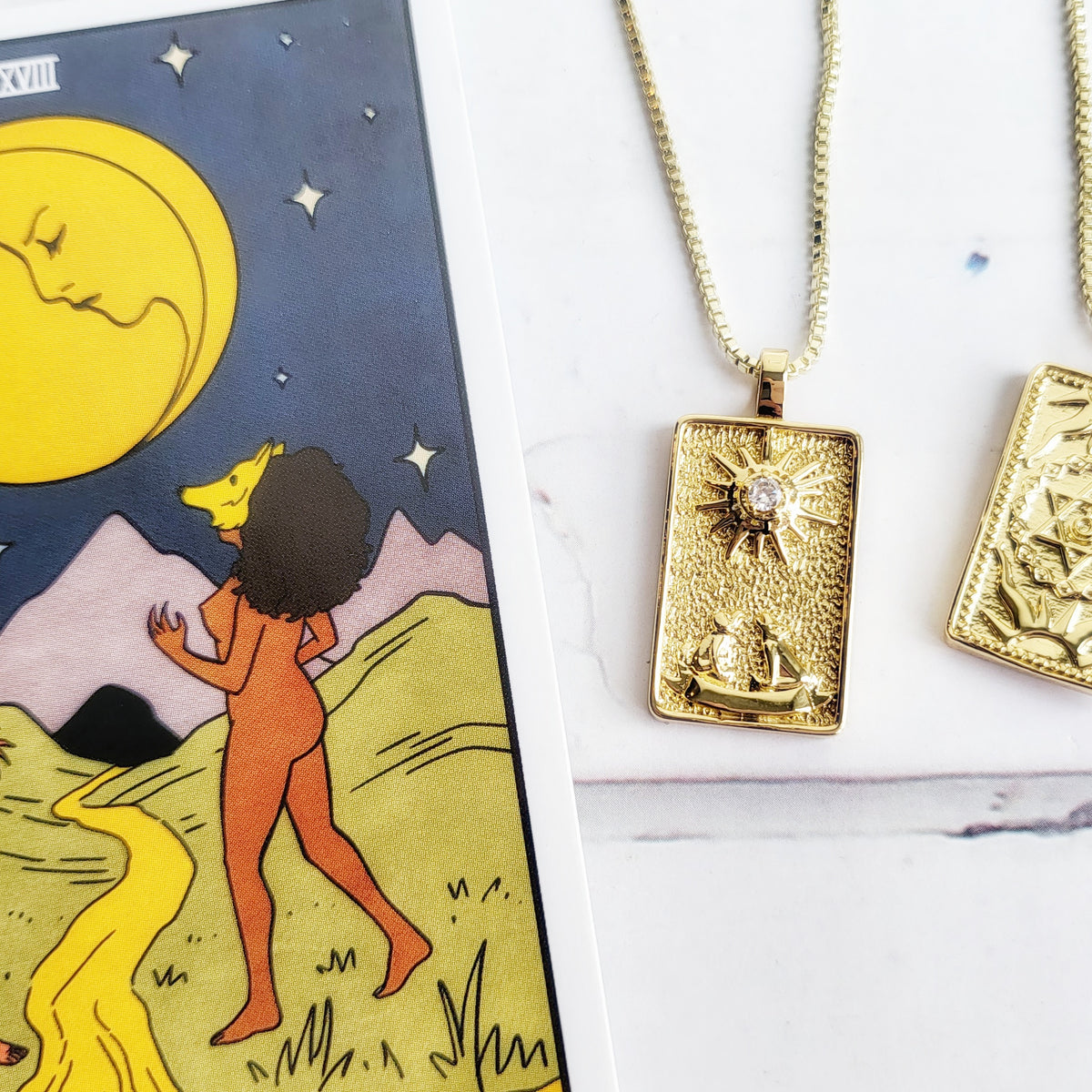 THE MOON 14k Gold Tarot Card Necklace