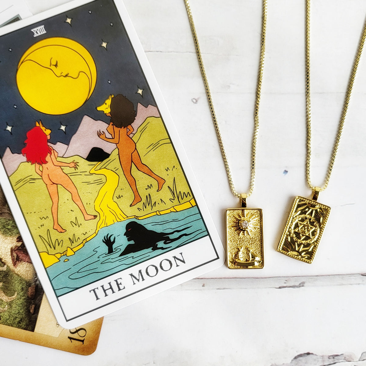 THE MOON 14k Gold Tarot Card Necklace