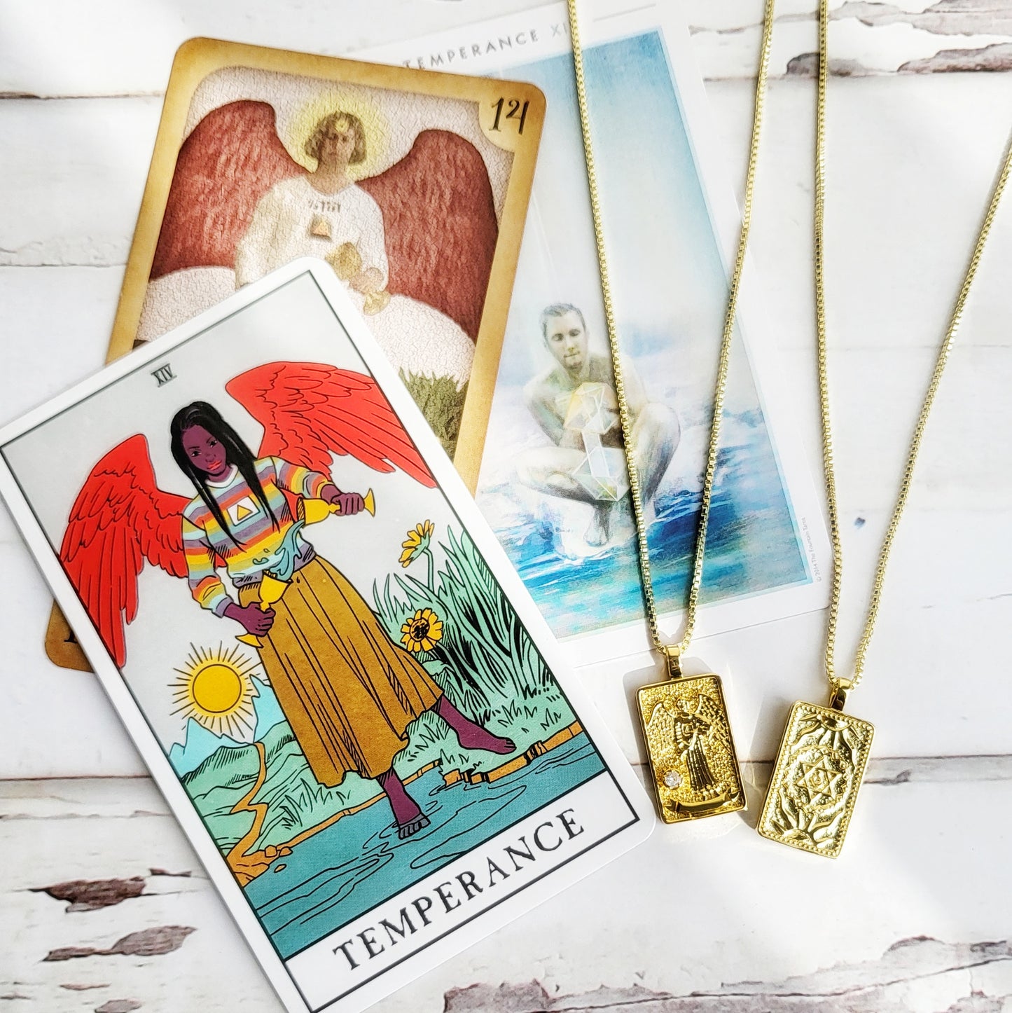 TEMPERANCE Tarot Card Necklace | 14K Gold Box Chain Pendant Necklace | Delicate, Minimalist Intention Celestial Necklace | Astrology Jewelry