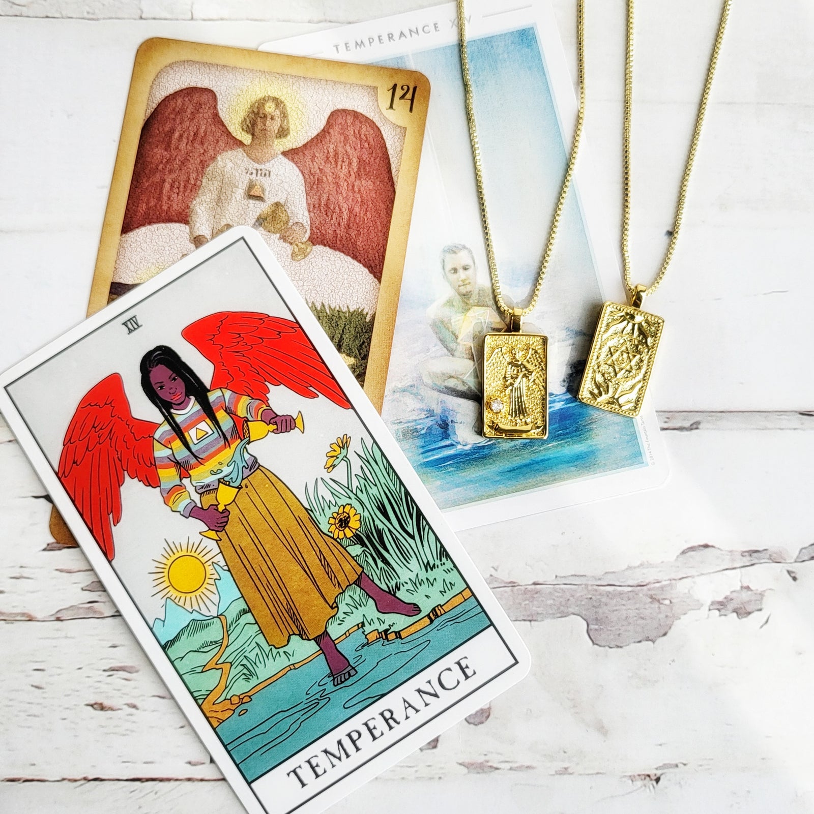 TEMPERANCE 14k Gold Tarot Card Necklace