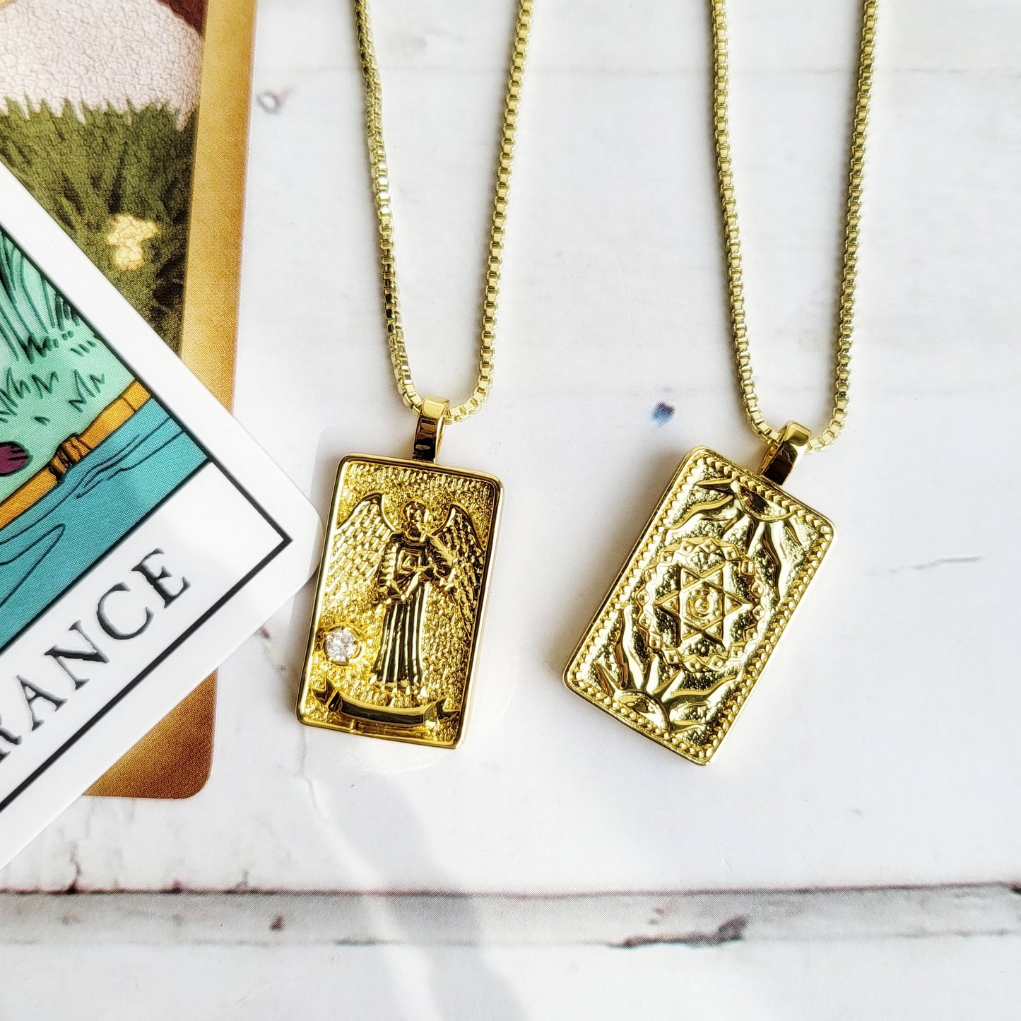 TEMPERANCE Tarot Card Necklace | 14K Gold Box Chain Pendant Necklace | Delicate, Minimalist Intention Celestial Necklace | Astrology Jewelry