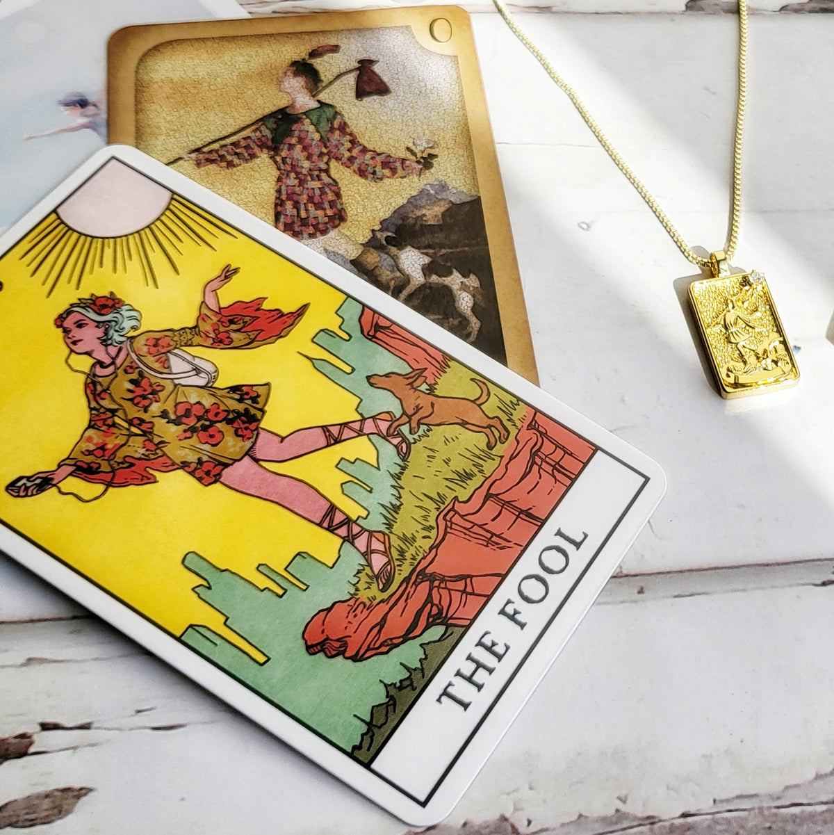 THE FOOL 14k Gold Tarot Card Necklace
