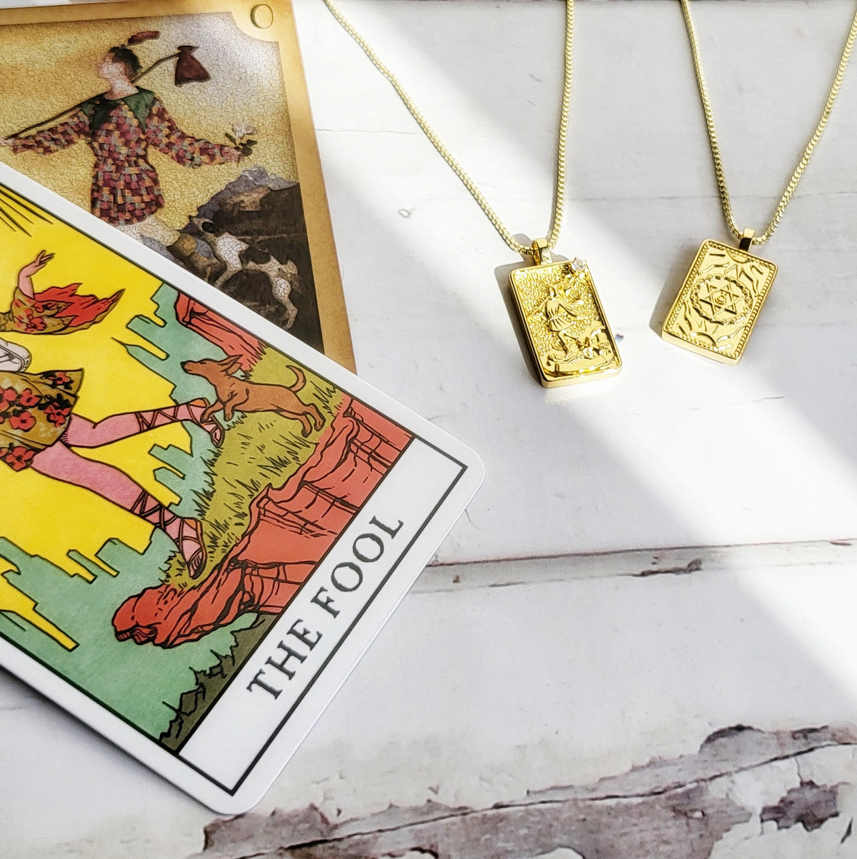 THE FOOL 14k Gold Tarot Card Necklace