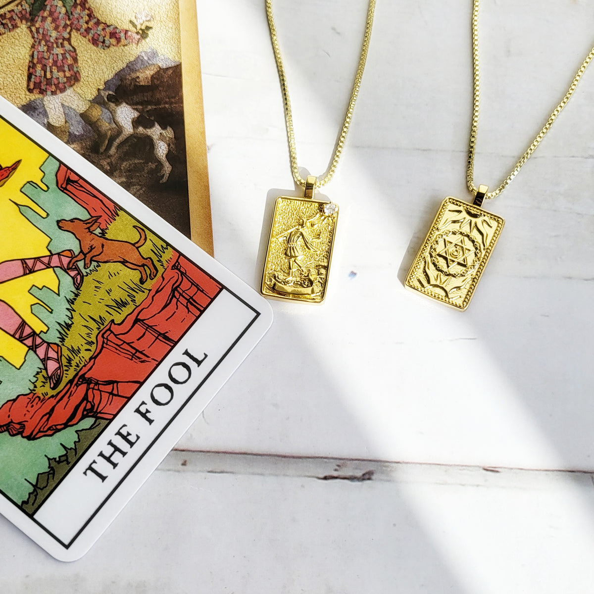 THE FOOL 14k Gold Tarot Card Necklace