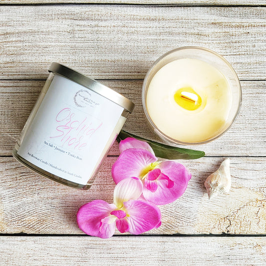 ORCHID SHORE | Handmade Wood Wick Beeswax Candle | Aromatherapy for Anxiety & Depression | Soothing Crackling Candle | Stress Relief Gift