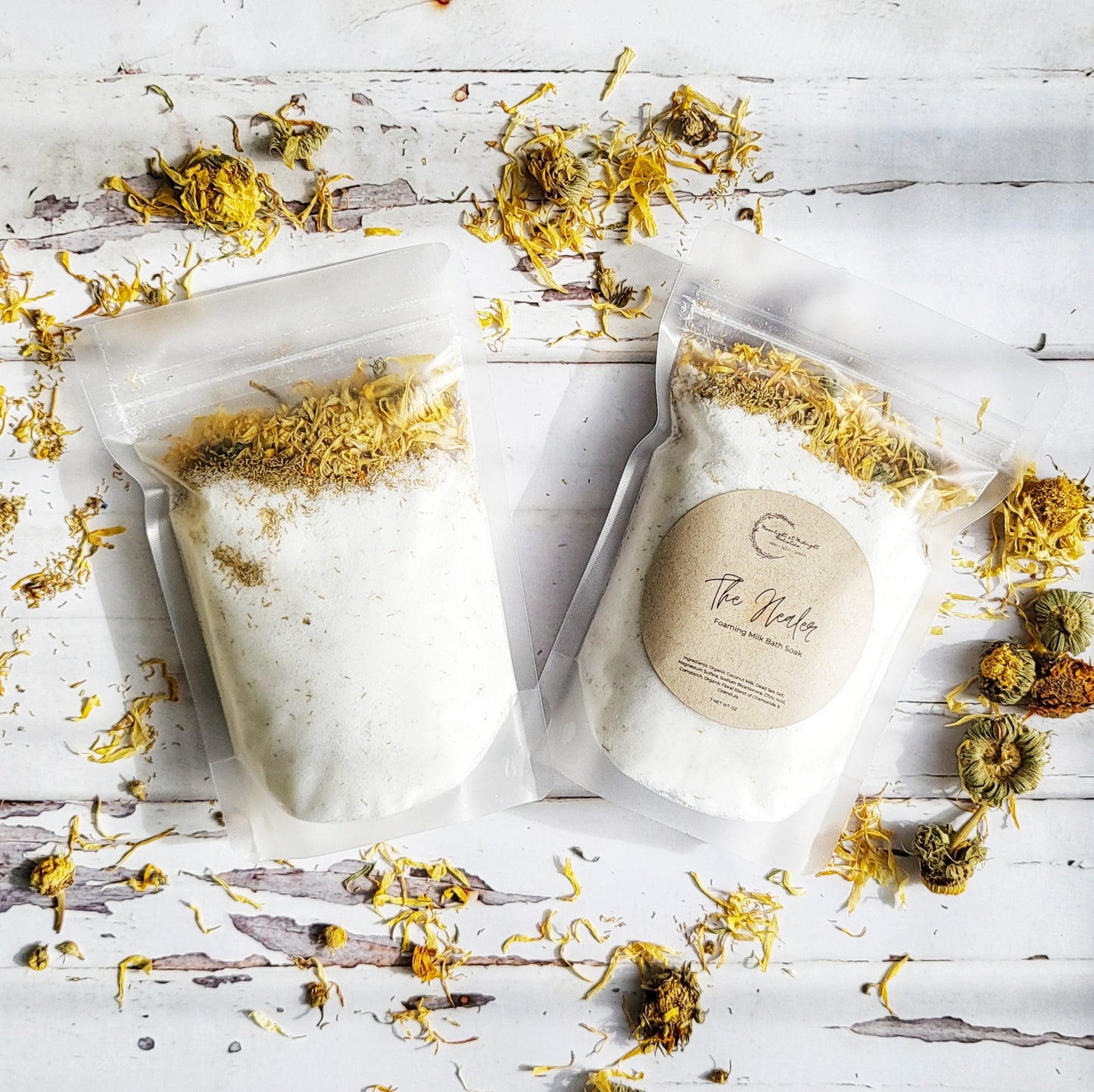 The HEALER Bath Salt | Coconut Milk & Calendula | Moisturizing Floral Bath Soak | Organic Vegan Milk Bath Soak