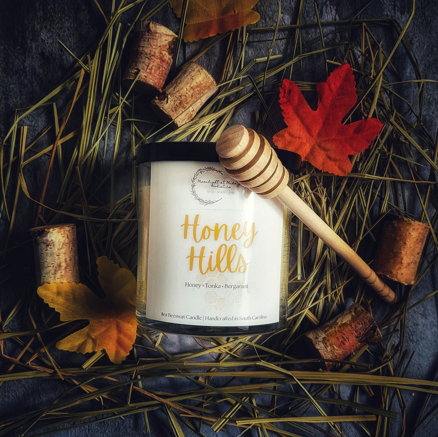 HONEY HILLS | Handmade Wood Wick Beeswax Aromatherapy Candle | Fall Candle Scent | Honey Scented Candle