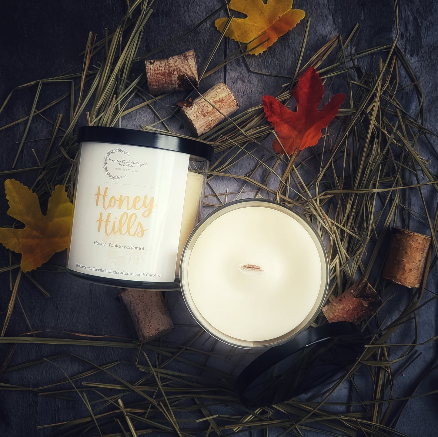 HONEY HILLS | Handmade Wood Wick Beeswax Aromatherapy Candle | Fall Candle Scent | Honey Scented Candle
