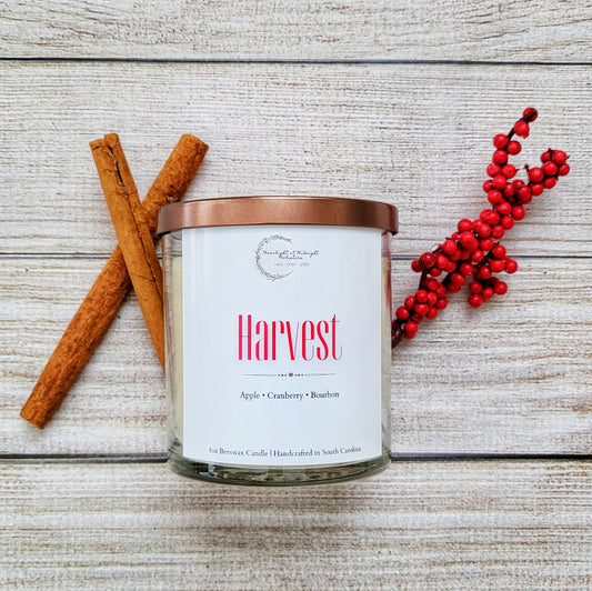 HARVEST | 8 oz Beeswax Wood Wick Candle | Aromatherapy | Tumbler Jar Candle | Handmade Apple Cinnamon Vanilla Scented Candle | Fall Candle