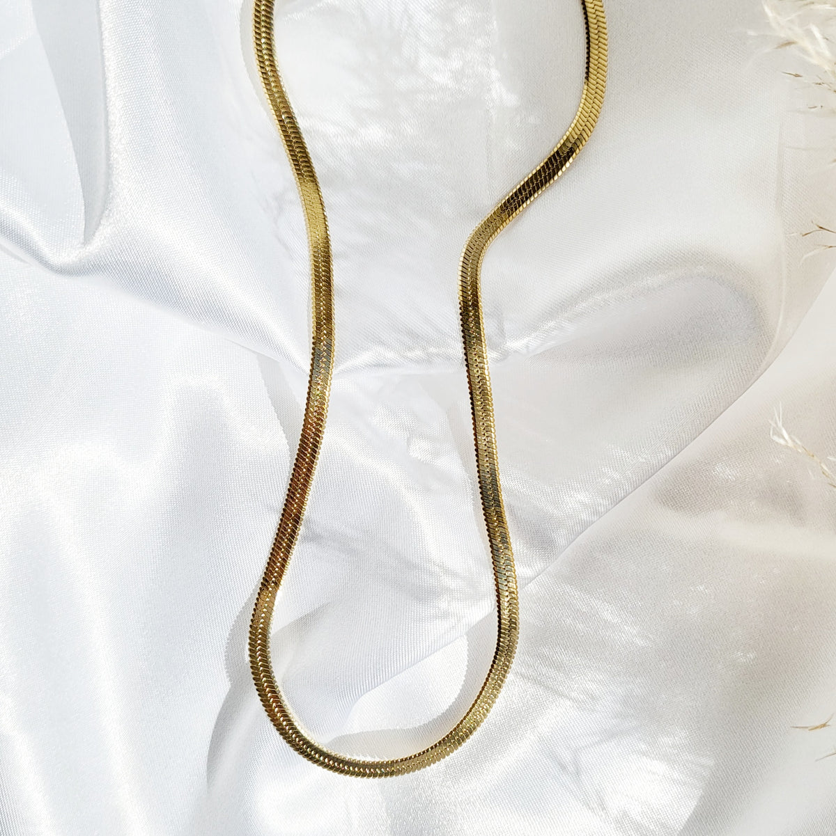 HERRINGBONE | 14K Gold Flat Snake Chain  Necklace