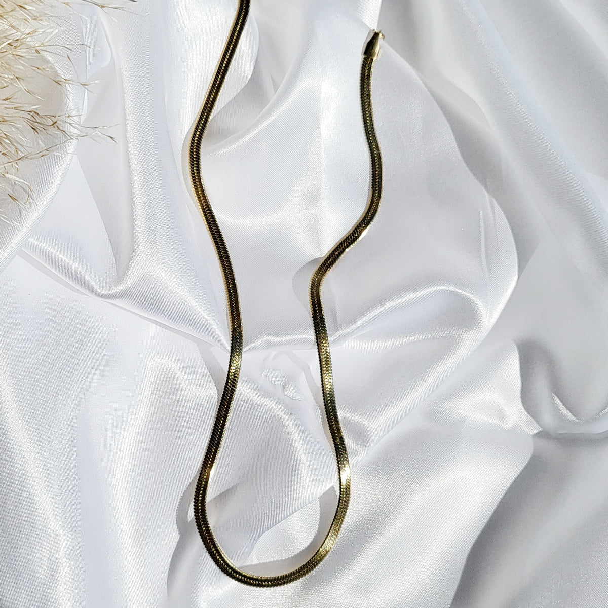 HERRINGBONE | 14K Gold Flat Snake Chain  Necklace