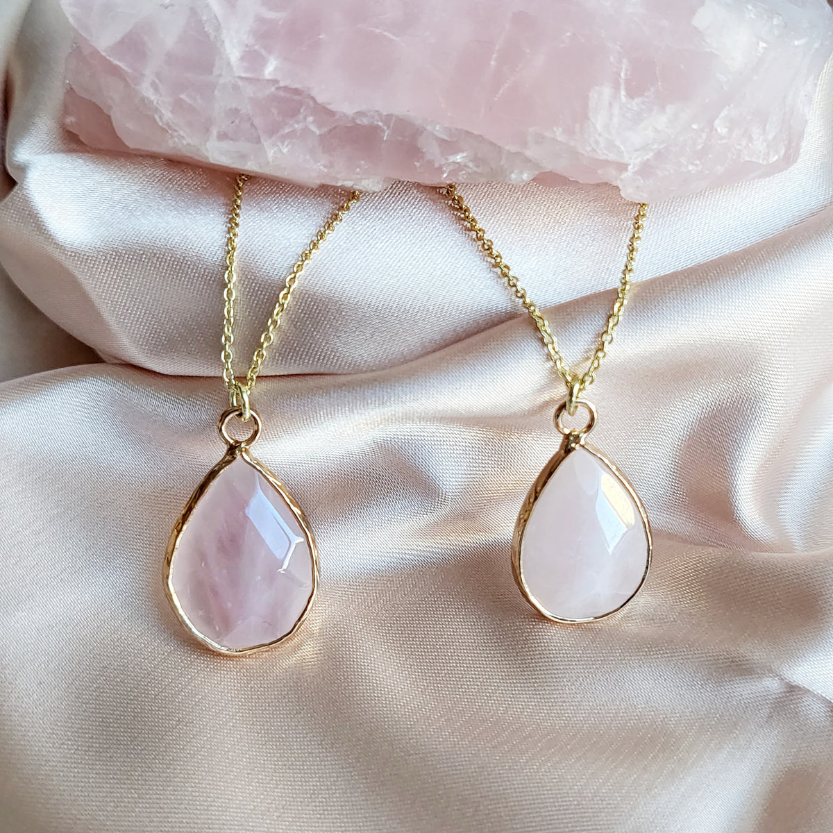ROSE QUARTZ | 14K Gold Adjustable Cable Chain Pendant Necklace
