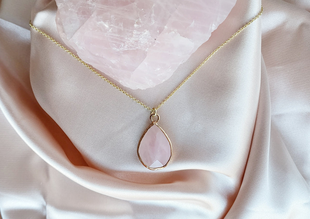 ROSE QUARTZ | 14K Gold Adjustable Cable Chain Pendant Necklace