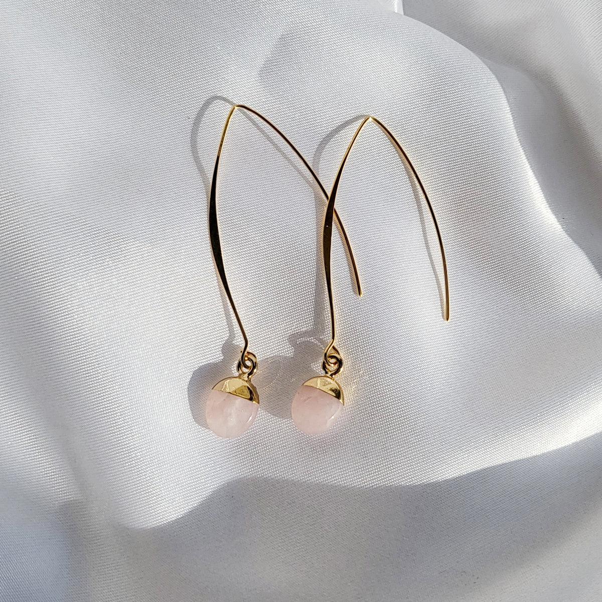Rose Quartz 18k Gold Dangle Earrings | Gemstone Boho Earrings