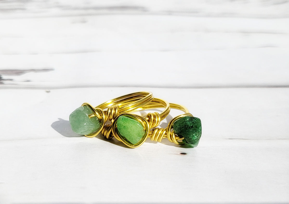 AVENTURINE | Minimalist 18K Gold Handmade Wire-Wrapped Ring