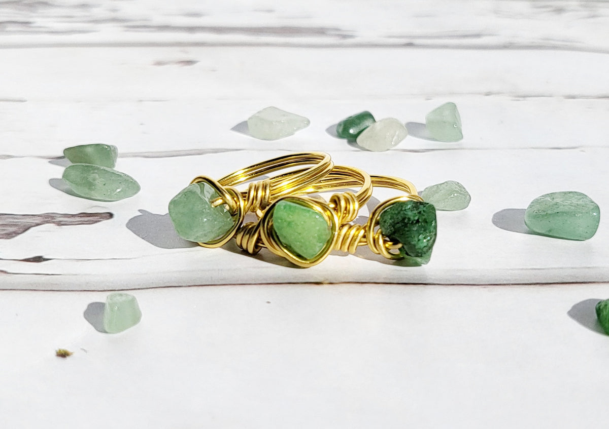 AVENTURINE | Minimalist 18K Gold Handmade Wire-Wrapped Ring