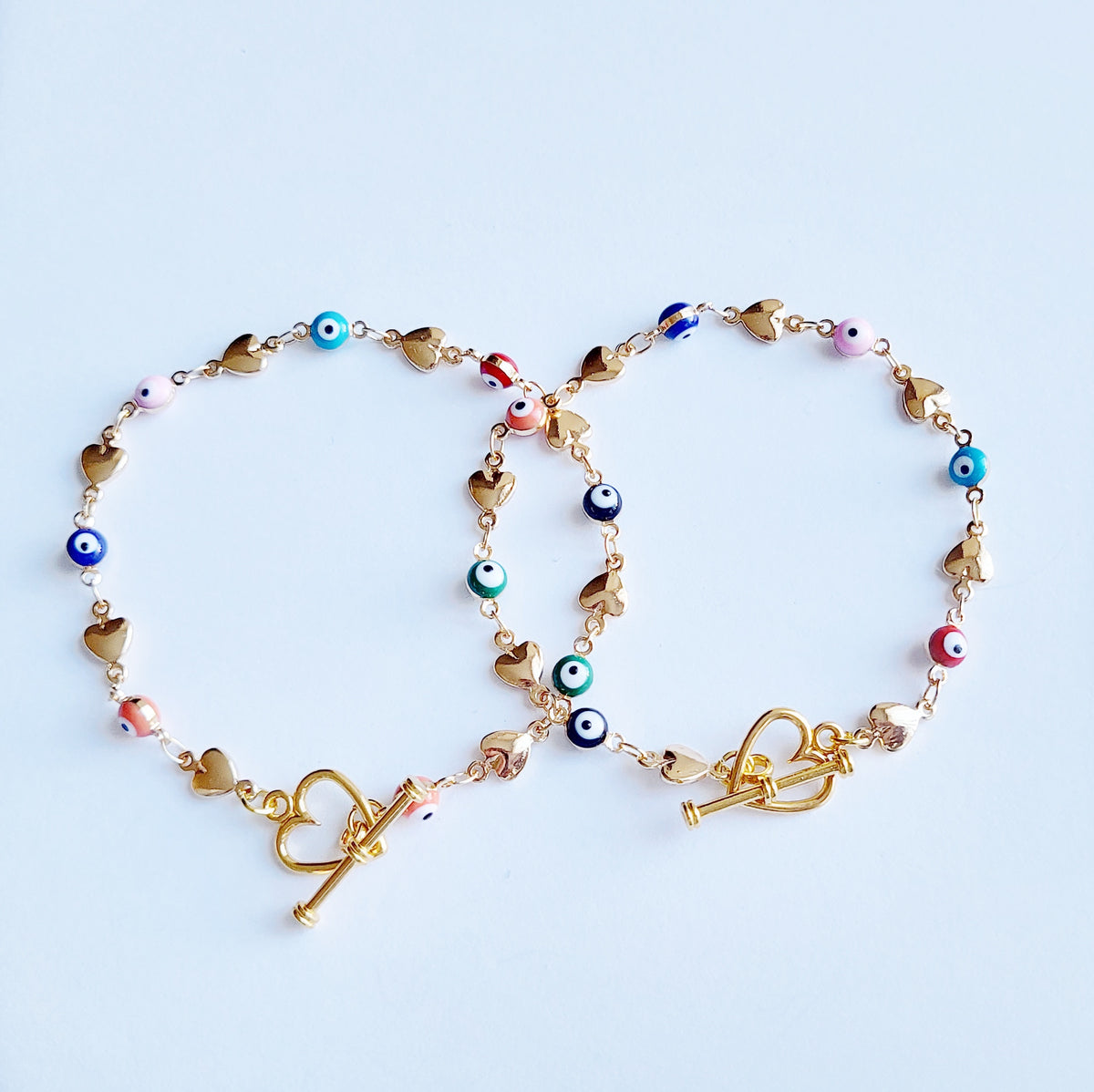 Evil Eye | 14k Gold Heart Rainbow Toggle Bracelet