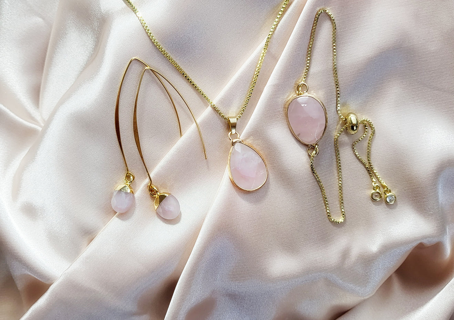 APHRODITE | Rose Quartz Crystal Jewelry Set | Healing Crystals Necklace, Bracelet, Earring Gift Box | Heart Chakra | Gemstones for Love
