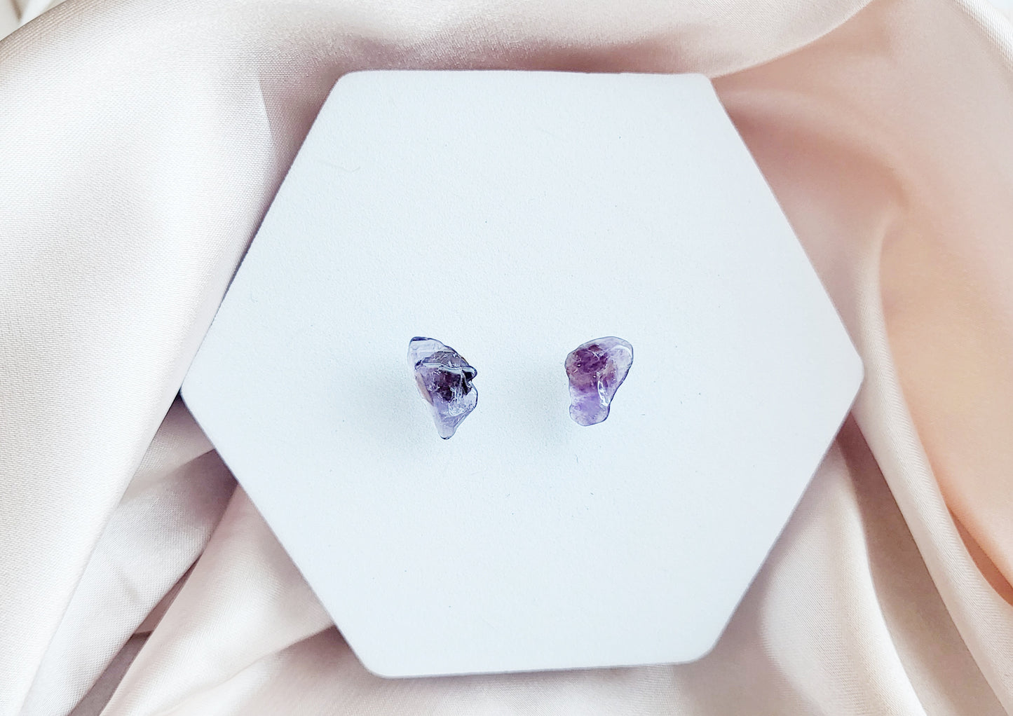 Amethyst Gold Stud Earrings | Raw Crystal Gemstone Boho Earrings | Minimalist Dainty Statement Jewelry | Third Eye Crown Chakra Crystals |