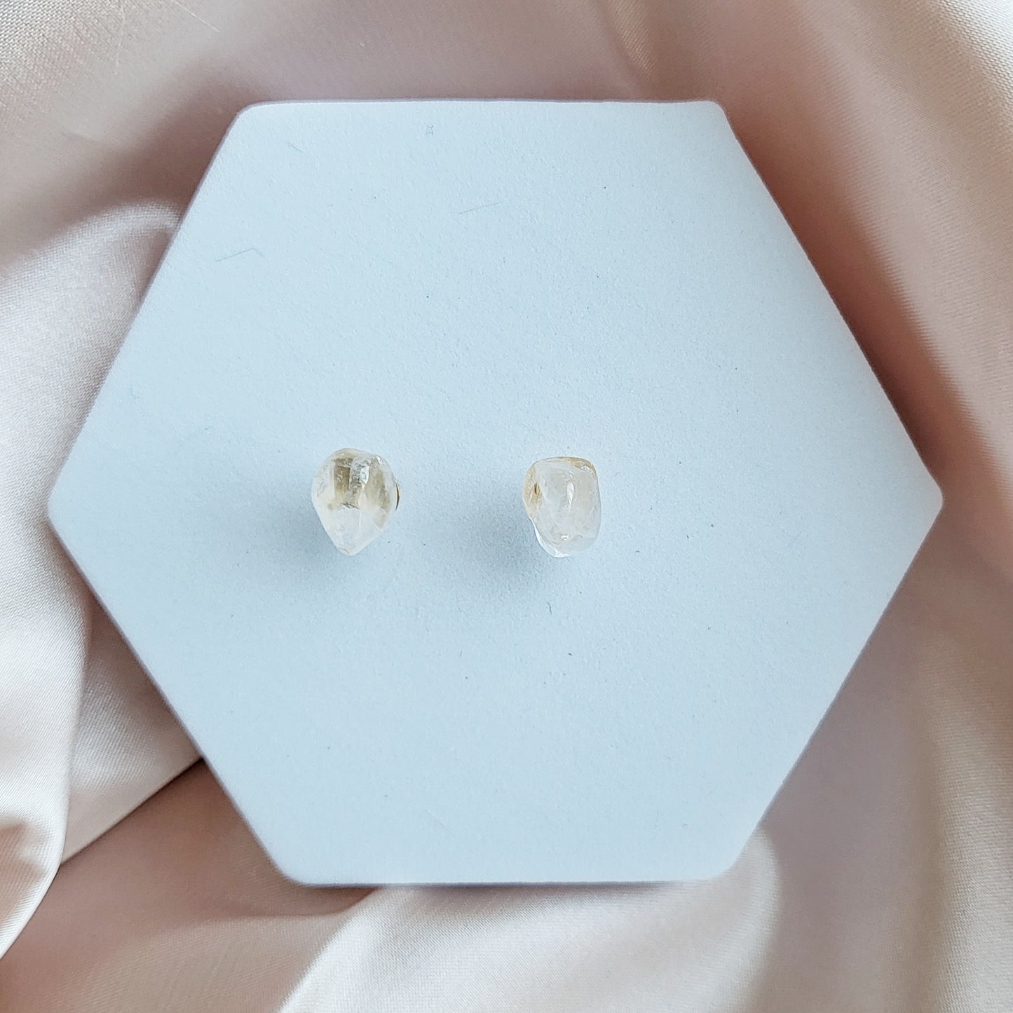 Clear Quartz Gold Stud Earrings | Raw Gemstones | Hypoallergenic Boho Earrings | Minimalist Dainty Statement Jewelry | Crown Chakra Crystals