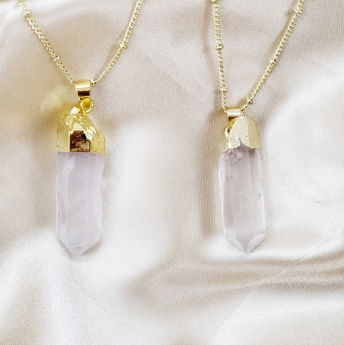 RAW CLEAR QUARTZ | 14K Gold Beaded Satellite Gemstone Necklace