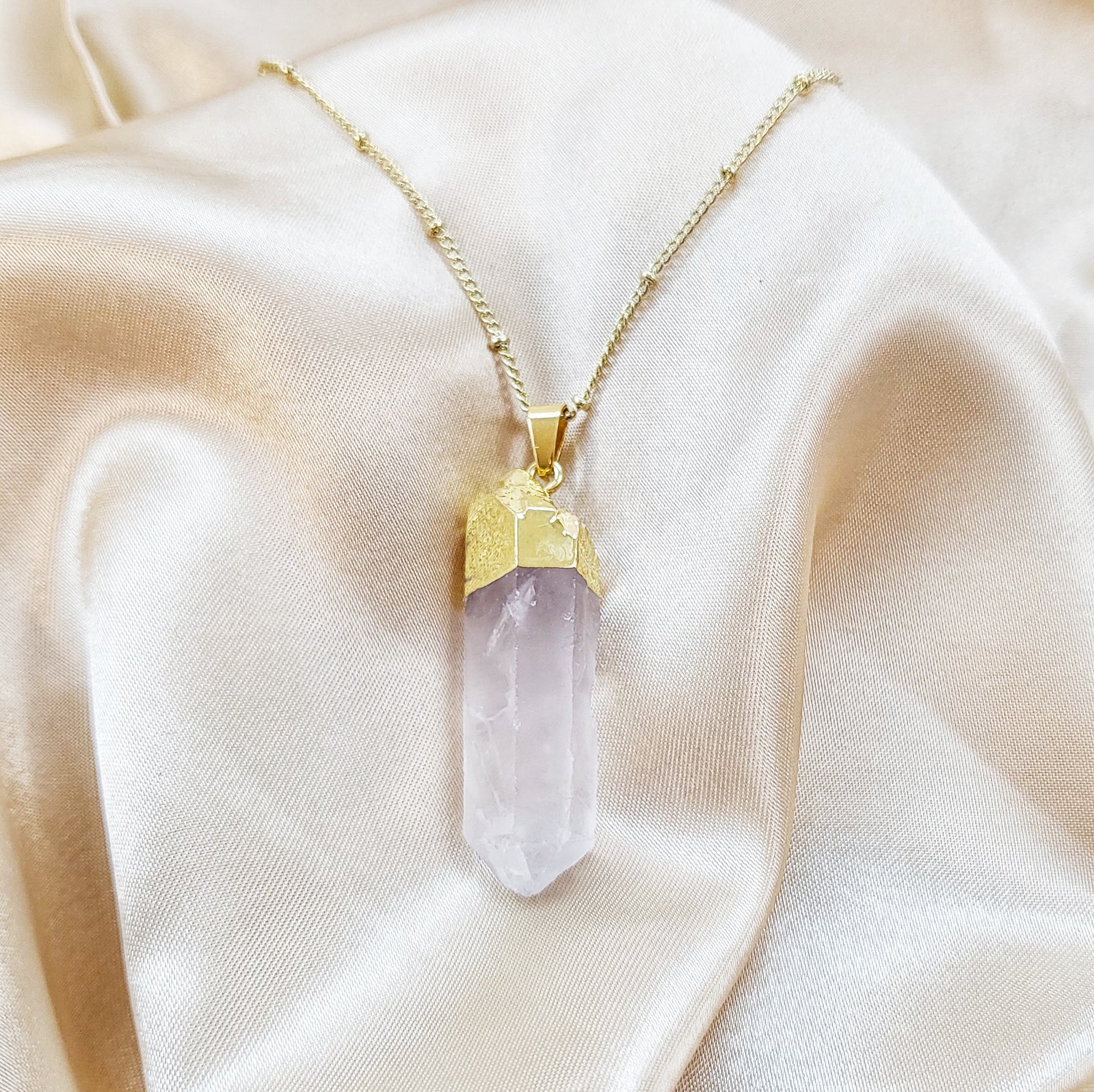 RAW CLEAR QUARTZ | 14K Gold Beaded Satellite Gemstone Necklace