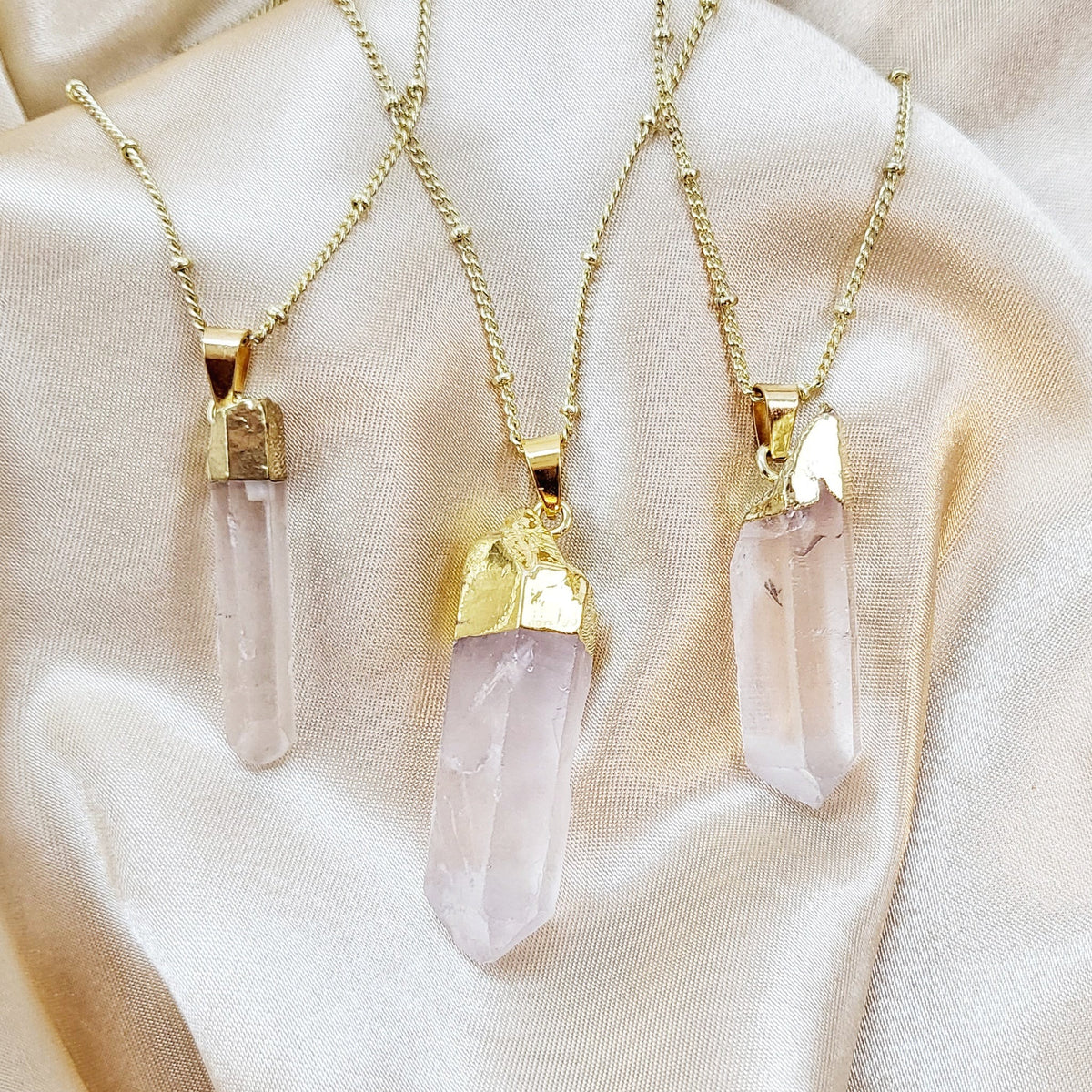 RAW CLEAR QUARTZ | 14K Gold Beaded Satellite Gemstone Necklace