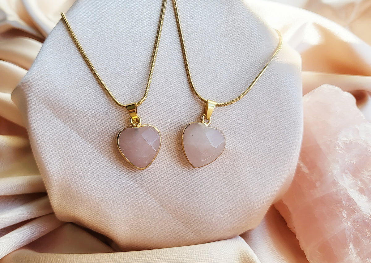 ROSE QUARTZ HEART | 14k Gold Crystal Healing Necklace