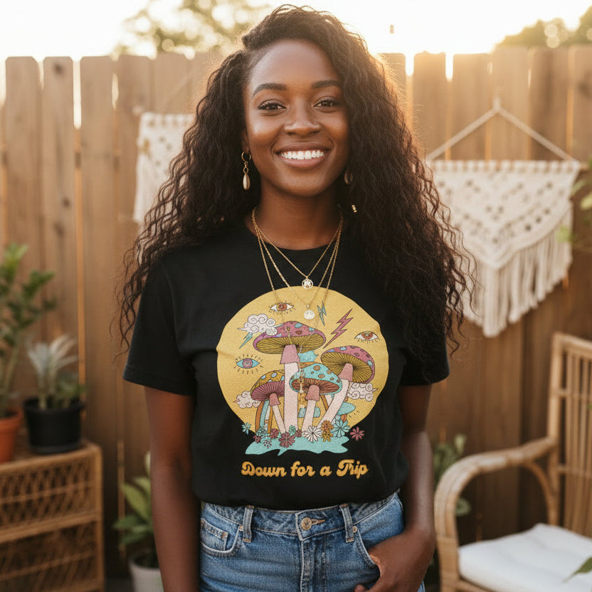 Down For a Trip | Celestial Mushrooms Graphic Tee